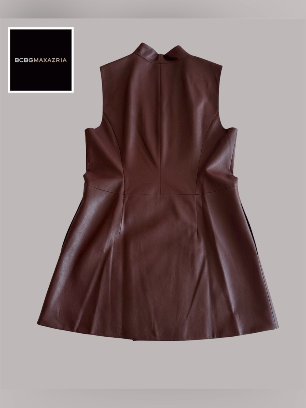 BCBGMAXAZRIA - Short Faux Leather Wrap Dress in BORDEAUX - Picture 8 of 11